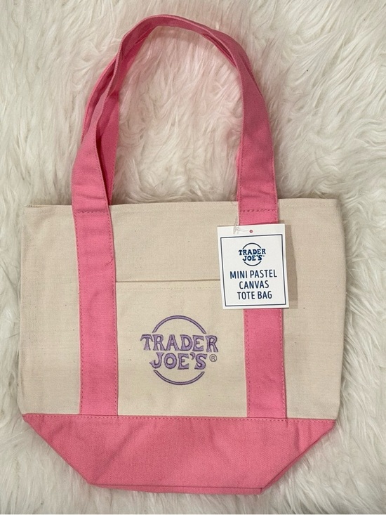 Trader Joe'S Handbags - Trader Joe's Pink & Cream Mini Canvas Tote Bag